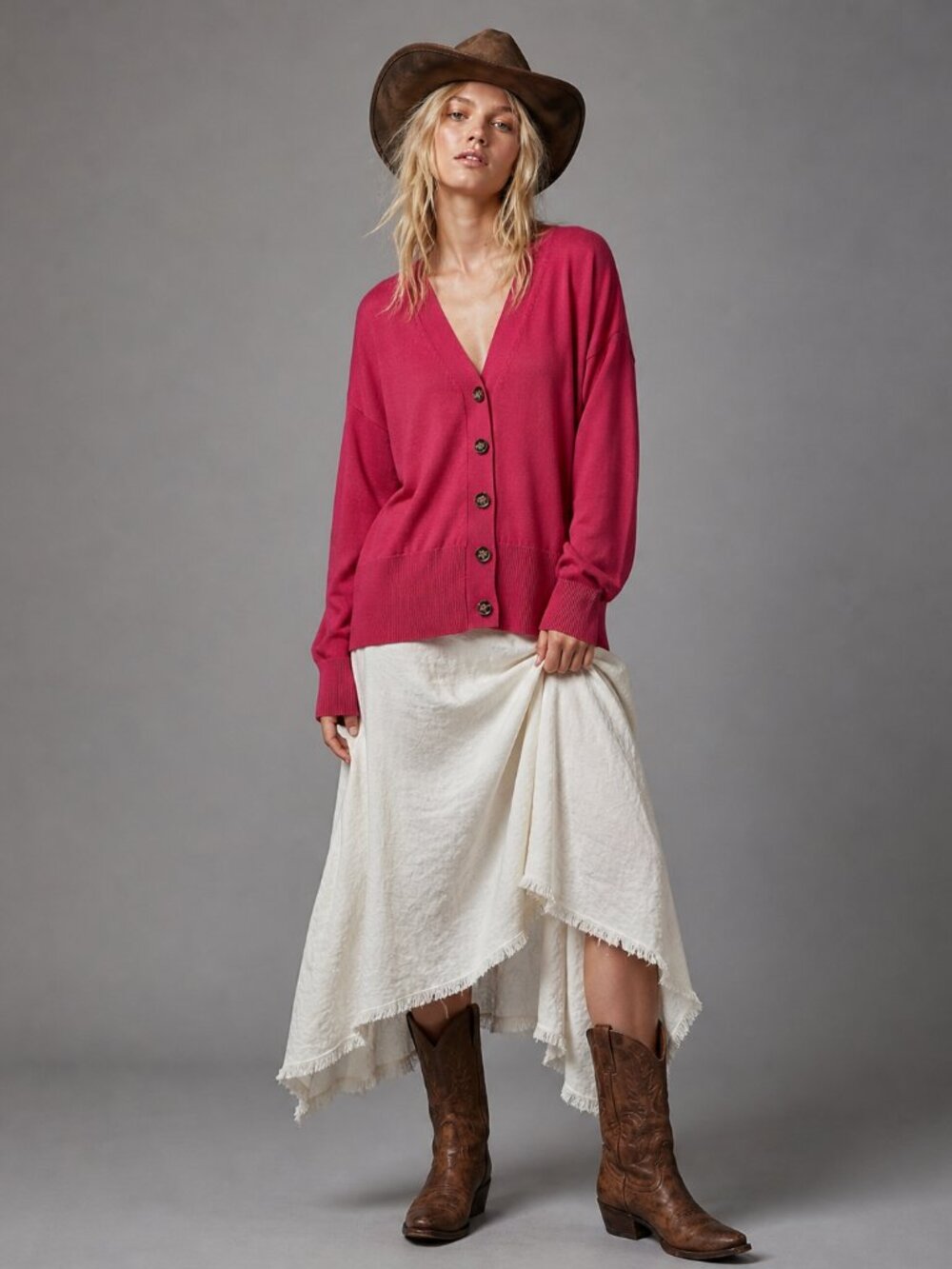 Raspberry Pink Oversized V-Neck Cardigan 2X Cotton Viscose